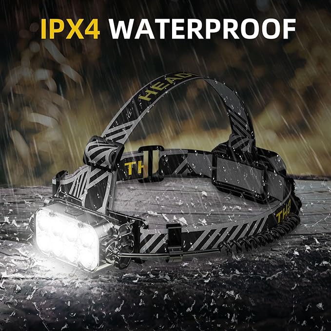 Headlamp Rechargeable, 8 LED Head Lamp, 360° Double Sided Rotating Head Flashlight, Super Bright Outdoor Waterproof Headlight for Camping, Fishing, Hunting, Running, Repairing, Hiking