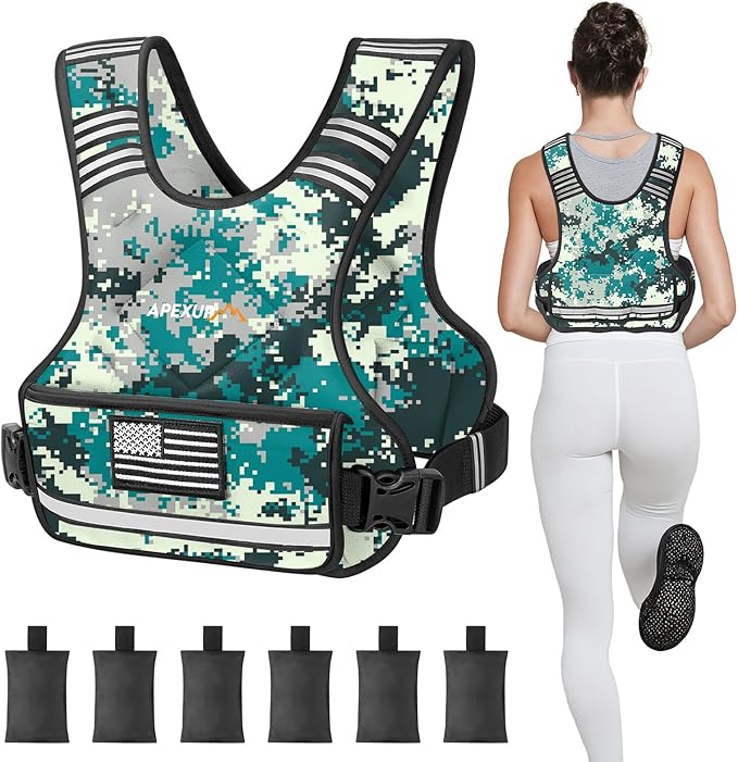 APEXUP Adjustable Weighted Vest, 4-10lb/12-18lb/20-32lb Vest with 6 Ironsand Weights and Large Pocket, Weight Vest for Men Women Strength Training, Running, Walking