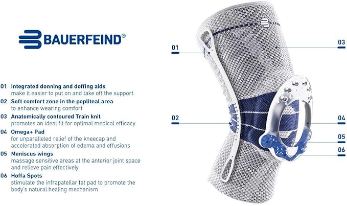 Bauerfeind GenuTrain Knee Support Brace (New Version) - Targeted Support for Pain Relief & Stabilization for Weak, Swollen & Injured Knees & Arthritis - Size 4C, Comfort - Color Nature