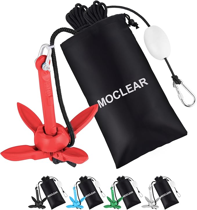 Kayak Anchor Kit, 1.5/3.5 lb Compact Folding Grapnel Anchor for Kayaks, Canoes, SUPs, Jet Skis, Small Boats - Lightweight Portable Marine Boat Anchor with Rust-Resistant Design