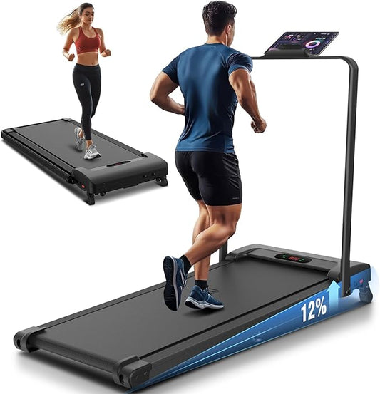 ANCHEER 4 in 1 Under Desk Treadmill with Incline - 2s Folding/Max 300 lb Capacity Walking Pad - Compact Electric Treadmill for Home, Gym, or Office with LED Touch Screen and Remote Control