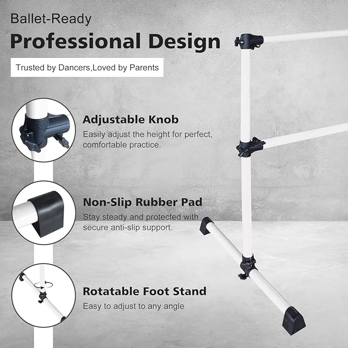 4FT/6FT Freestanding Ballet Barre Wood/Steel Height Adjustable from 7 to 46 inch Ballet Bar Portable Double Dance Bar for Home Workout and Stretch
