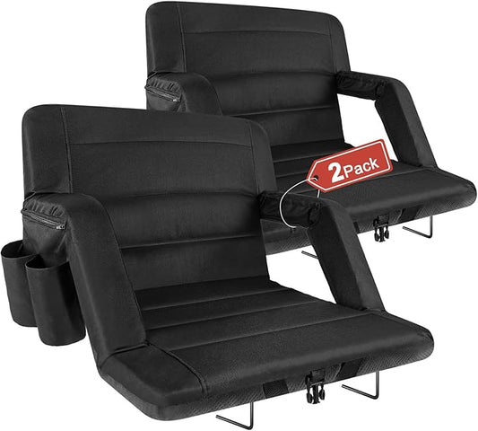 Extra Wide Stadium Seats with Back Support 2 Pack, Bleacher Chairs with Back and Cushion Folding Stadium Chairs, 6 Reclining Positions Waterproof Bleacher Seats (Extra Wide|25" Black)