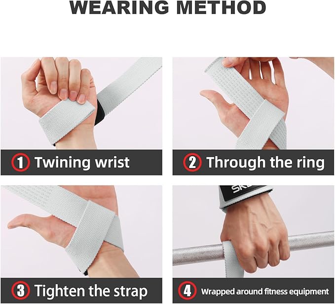 SKDK Cotton Hard Pull Wrist Lifting Straps Grips Band-Deadlift Straps with Neoprene Cushioned Wrist Padded and Anti-Skid Silicone - for Weightlifting, Bodybuilding, Xfit, Strength Training