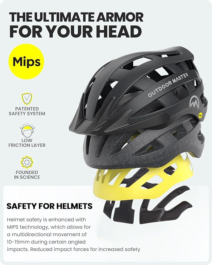 OutdoorMaster Gem II MIPS Bike Helmet with Light - Lightweight Cycling Helmet,Mountain Road Bicycle Helmet for Youth & Adult