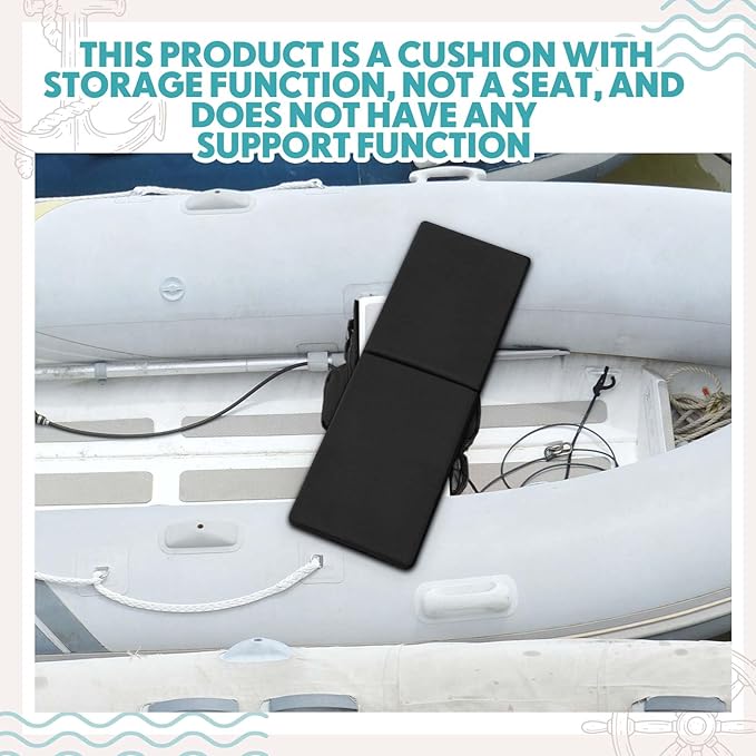 35 x 14 Inch Dinghy Boat Seat Cushion and Underseat Storage Bag with Pockets Black Thick Sponge Seat Bench Cushion for Inflatable Boat Water Resistant Outdoor