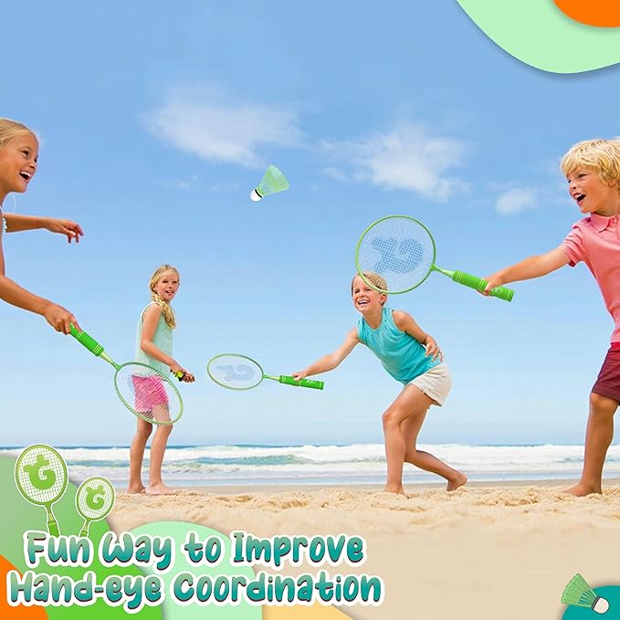 JOY SPOT! Kids Badminton Rackets Set with Soft Grip, Oversize & Lightweight Shuttlecocks Racquet with Carry Bag for Children Youth, 2 Player Sport Game for Indoor Outdoor Backyard