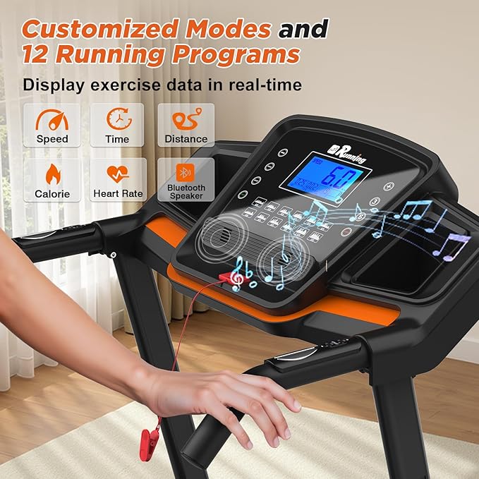 FYC Folding Treadmill for Home with Incline 330lb Weight Capacity 3.5HP Portable Electric Treadmill with Bluetooth, 12 Preset Programs Exercise Running Machine Easy Assembly