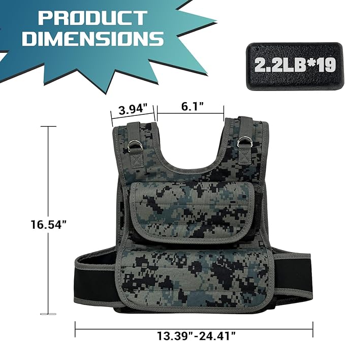 Adjustable Weighted Vest 44 Lb, Weight Vest for Men,Adjustable Wearable Weights with Iron Weights for Home Workouts and Strength Training