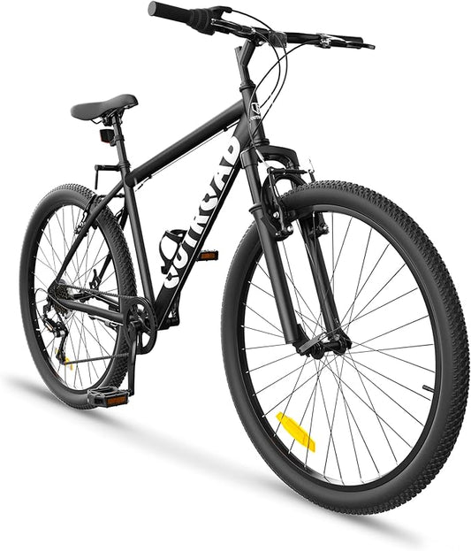 Betterland 26 Inch Mountain Bike, 7-Speed Adult Bike with Dual V Brakes, Outdoor Cycling Bike with High Carbon Steel Frame and Front Suspension, Adjustable Ergonomic Seat for Bicycle (X5 Black)