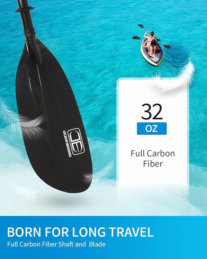 OCEANBROAD Full Carbon Fiber Adjustable Kayak Paddle, 2-Piece, with Paddle Bag and Paddle Leash