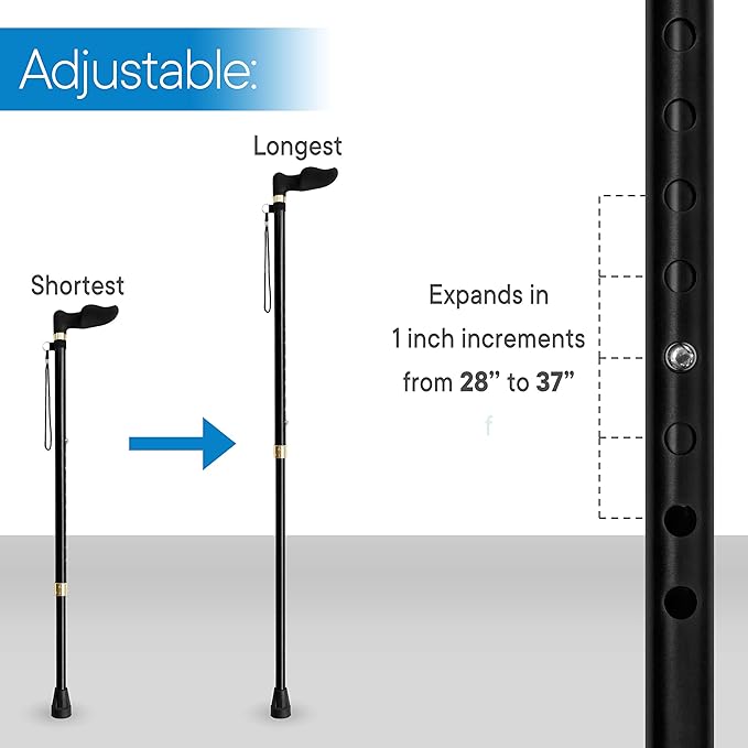 RMS Orthopedic Walking Cane - Offset Cane to Fit Individual's Palm Naturally - Ideal for Anyone with Arthritis or Carpal Tunnel Syndrome (Choose Left Hand or Right Hand)