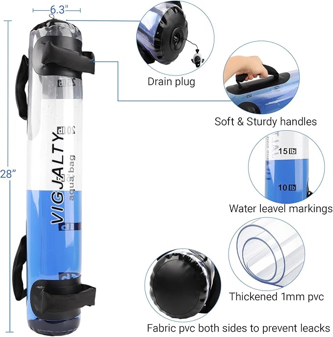 Heavy Duty Adjustable Aqua Bag - Durable Water Filled Training Aqua Bags for Strength Core & Full Body Workouts - Portable Fitness Equipment - Home Gym Outdoor Water Weights Sandbag Alternative