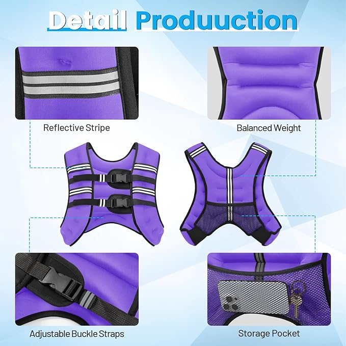 Weighted Vest, 6lb/8lb/12lb/16lb/20lb/30lb for Men, Women with Reflective Stripe, Weight Vests Adjustable for Workout, Strength Training, Running, Fitness, Muscle Building, Weight Loss