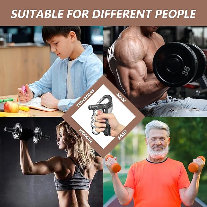 Hand Grip Strengthener - 5-100KG Adjustable Hand Exerciser Grip Strength Trainer for Muscle Building, Hand Therapy and Recovery - Relieve Pain for Arthritis, Carpal Tunnel, Includes Grips and