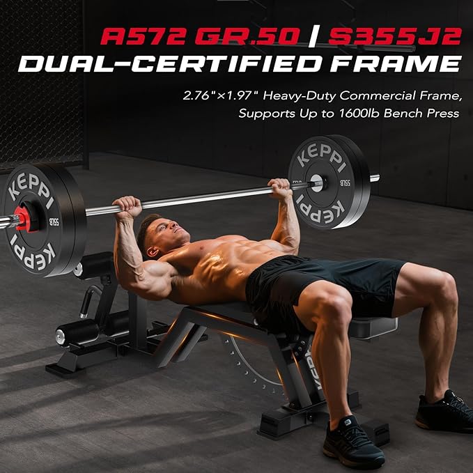 KeppiFitness Weight Bench, Workout Bench for Home Gym with 1600LBS Capacity, Gym Bench for Bench Press Strength Training, Adjustable Incline Flat Decline Sit Up Bench Exercise at Home - Bench4000 Ultra