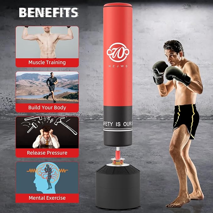 Punching Bag with Stand Heavy Boxing Bag with Suction Cup for Adult,Stand Kickboxing Bag for Home 70'' Freestanding Punching Bag