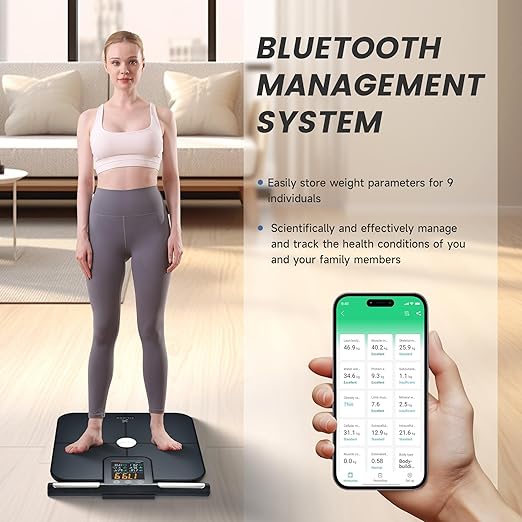 EILISON Smart Scale for Body Weight: 8-Electrode Precision Digital Bathroom Scale for Fat BMI 32 Muscle Body Composition Analyzer, Highly Accurate Weighing Machine, 400lbs (8 Electrode Grey Handle)