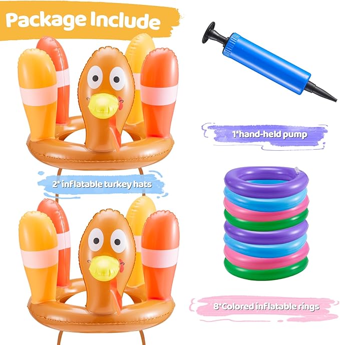 2 Sets Inflatable Ring Toss Game, Holiday Party Games for Kids Adults, Yard Game, Ring Hook Game for Family Party, Indoor Outdoor Games