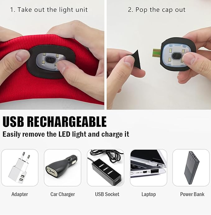 ATNKE 4 LED Lighted Sport Sweatband,USB Rechargeable Running Head Band Lamp High Stretch Wicking Gifts for Men and Women