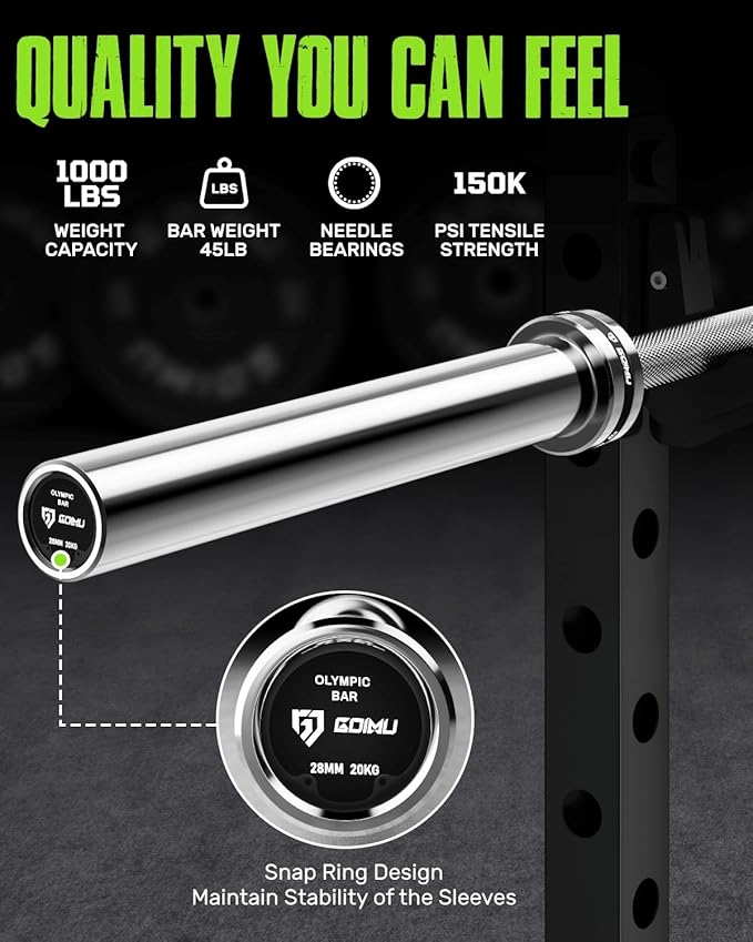 PB01 7FT Olympic Barbell, Weight Bar with Knurled Grip, 1000lb Capacity Strength Training Deadlift Bar for Squat, Weightlifting, Bench Press, Fits 2-inch Standard Weight Plates
