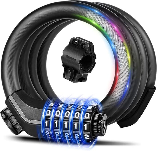 Bike Lock Cable with Combination,High Security 5-Digit Resettable Combination Bicycle Lock Anti-Theft, with Mounting Bracket for Bikes and Scooters