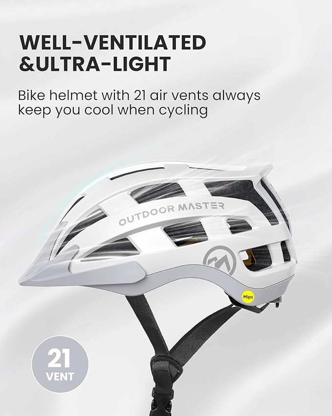 OutdoorMaster Gem II MIPS Bike Helmet with Light - Lightweight Cycling Helmet,Mountain Road Bicycle Helmet for Youth & Adult