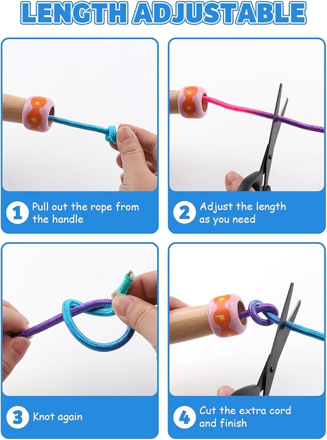 Jump Rope for Kids, Lorvain Adjustable Skipping Rope, Kids Jump Ropes with Wooden Handle for Girls Boys, Weighted Jumping Ropes for Fitness Workout Exercise Outdoor Fun Activity