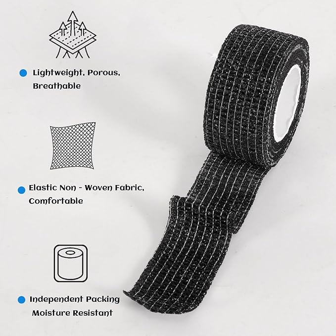 24 Rolls Elastic Self Adhesive Bandage Wrap 1 Inch, Breathable Non Woven Cohesive Bandage, Vet Wrap for Dogs, Ankle Sprains Swelling Medical First Aid Tape, Sports Athletic Tape Black