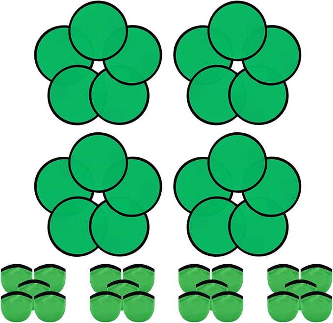 20PCS Foldable Flying Disc Fans with Bags, 9.8'' DIY Handheld Black Egde Fabric Folding Fan for Outdoor Game Activities Birthday Party Favors Gifts, Green