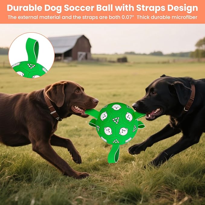 Dog Toy Soccer Ball with Grab Tabs, Durable Dog Soccer Ball, Dog Birthday Toys for Medium & Large Dogs, 8 Inch