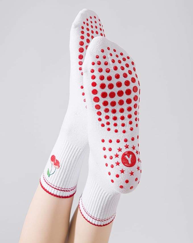 Yawlsow Pilates Grip Socks for Women Yoga Grippy Socks Cute Barre Non Skid Athletic Crew Sticky Sock Workout Hospital