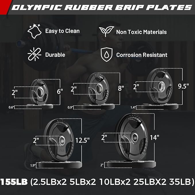 RitFit Barbell Weight Set - 4/6FT Olympic Barbell with Weight Plates (55-275LB Total) - Weightlifting Equipment for Squats, Curls, Deadlifts, Presses, Hip Thrusts