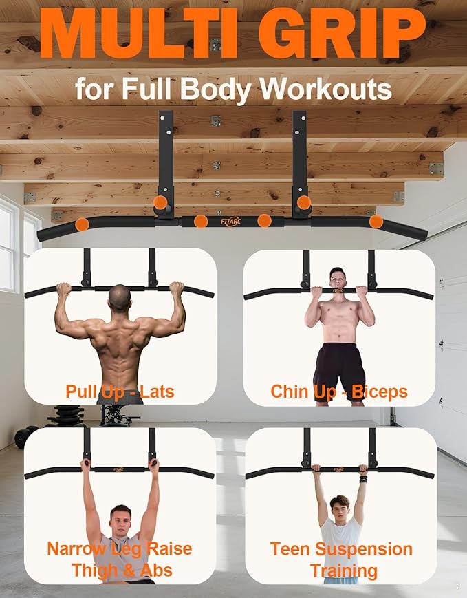 Fitarc Joist Mount Pull Up Bar, Chin Up Bar Ceiling Mount, Heavy Duty, Workout for Home Gym, 42 inch Wide -Patent Pending