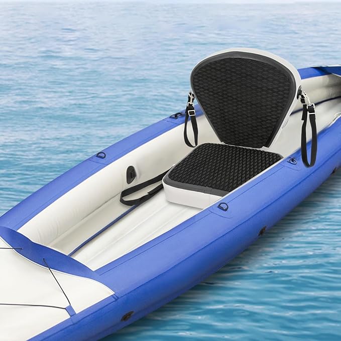 Universal Kayak Seat with Back Support - EVA Padded Thicken Seat Cushion for Kayaking, Canoeing, Rafting, Fishing & Paddle Boards - Adjustable Straps for Comfort and Durability (Black)