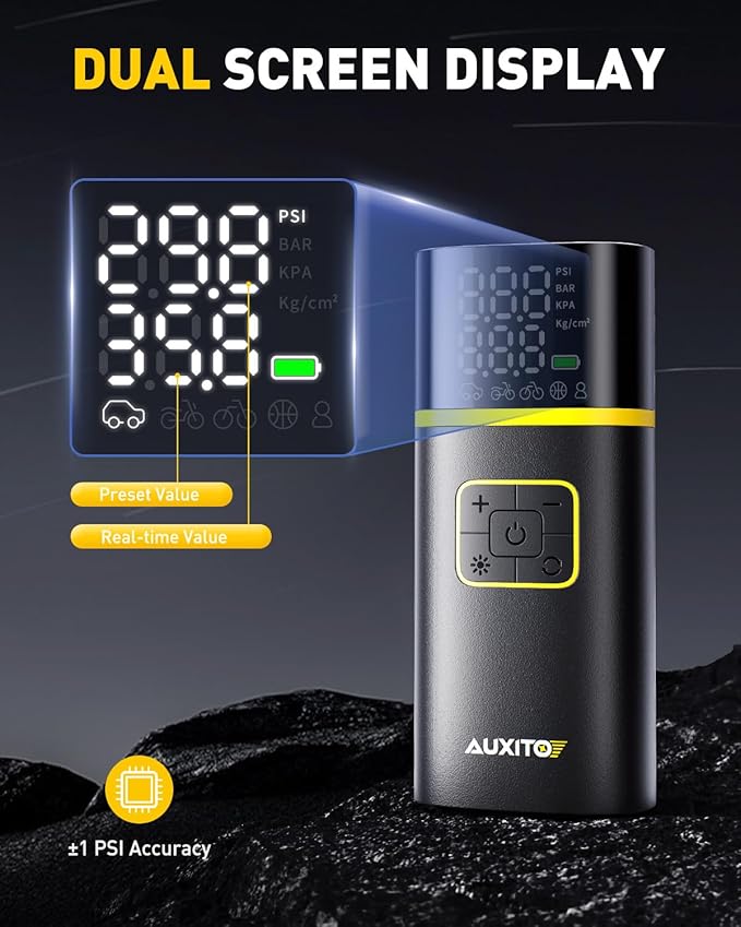 AUXITO Tire Inflator Portable Air Compressor - 150PSI 1Min Fast Inflate Air Pump for Car Tires with Tire Pressure Gauge, LED Flashlight, Portable Tire Inflatores for Car, Sedan, Motorcycle, Bike, Ball