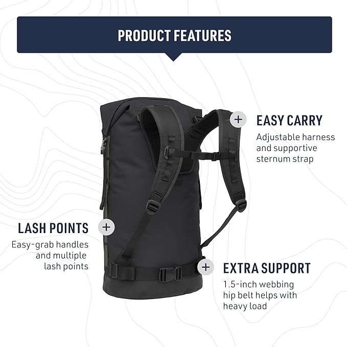 Sea to Summit Big River Dry Backpack with Adjustable Harness, 50 Liter, Jet Black