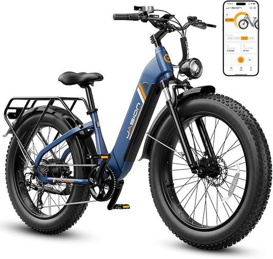 Jasion Thunder Electric Bike, 30+MPH 1500W Peak Motor E Bikes, 80Miles Range with 864Wh Battery, Hydraulic Disc Brakes, Front Suspension, 26'' x 4'' Fat Tire Adults Electric Bicycles, APP Control