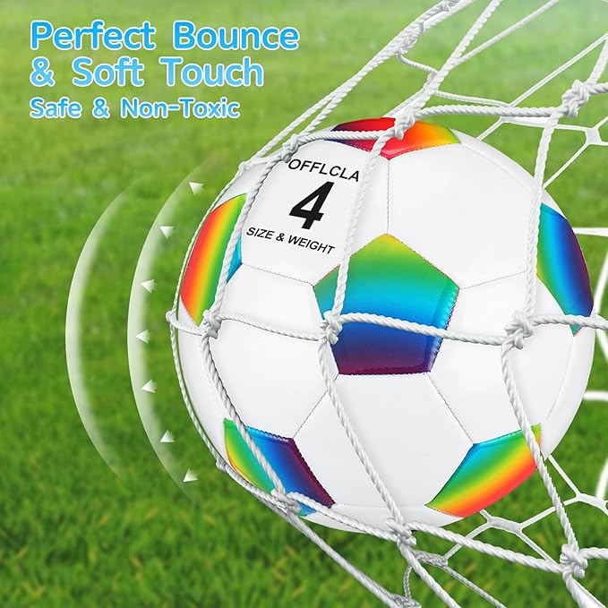 Retisee 2 Pcs Rainbow Soccer Ball with Pump Official Size Indoor Outdoor Soft Inflatable Soccer Sport for Child Teen Adult for Practice Game
