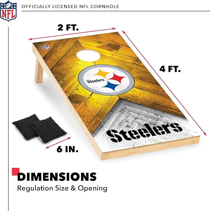 Wild Sports NFL Football 2' x 4' Regulation Size Solid Wood Cornhole Set with Direct Print HD Team Graphics Great Gift for Any Football Fan! Bean Bag Toss Family Outdoor Game
