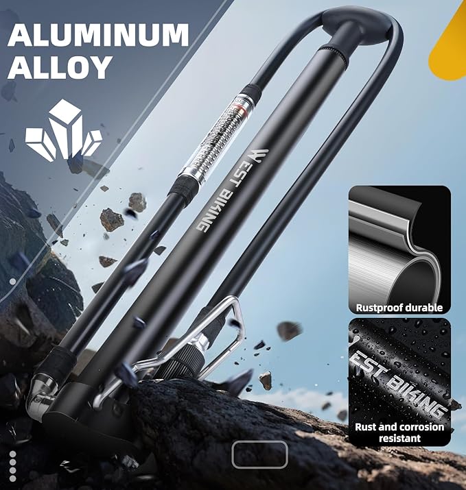 Mini Bike Pump Portable Bicycle Pump, Aluminum Alloy 160PSI Floor Bike Pump Fits Presta And Schrader Valves, Lightweight Air Bike Tyre Pump for Road Mountain Bike Balls