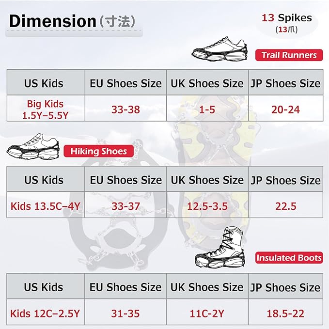 Azarxis Walk Traction Ice Snow Cleat Treads Grips Grippers Crampons Creepers with 19 Spikes for Shoes Boots Men Women Walking Climbing Hiking Fishing Heavy Duty Anti Slip Stainless Steel