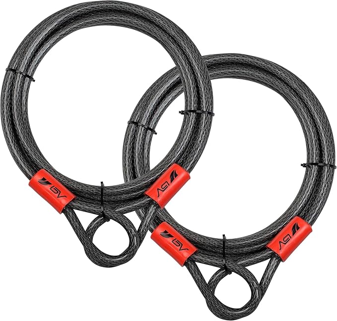 BV Heavy-Duty 15FT Security Cable with Loops-10mm (3/8 Inch) Cut-Resistant Braided Steel Cable-Versatile & Weatherproof-Security Chain for Padlock, Chain Lock, Wire Lock (Pair)