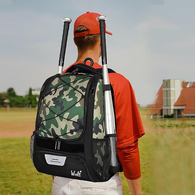 WOLT Youth Baseball Bag - Bat Backpack for Baseball, T-Ball & Softball Equipment & Gear, Bat & Glove Holder, Large Main Compartment for Helmet & accessories, Separate Shoes Compartment, Fence Hook
