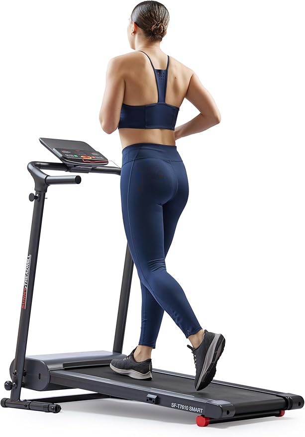Sunny Health & Fitness Compact Foldable Treadmill - Easy Assembly, Quiet Operation, LCD Performance Monitor, Device Holder - Running & Walking Exercise, Optional Free SunnyFit App Bluetooth Connection