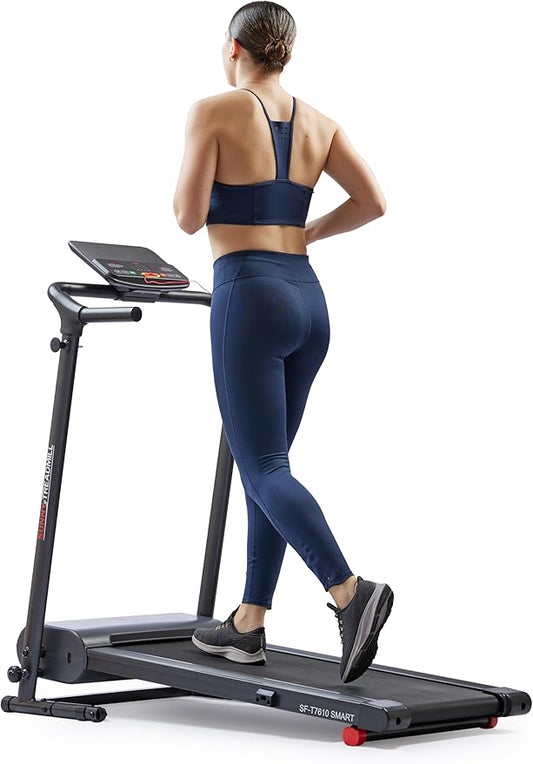 Sunny Health & Fitness Compact Foldable Treadmill - Easy Assembly, Quiet Operation, LCD Performance Monitor, Device Holder - Running & Walking Exercise, Optional Free SunnyFit App Bluetooth Connection