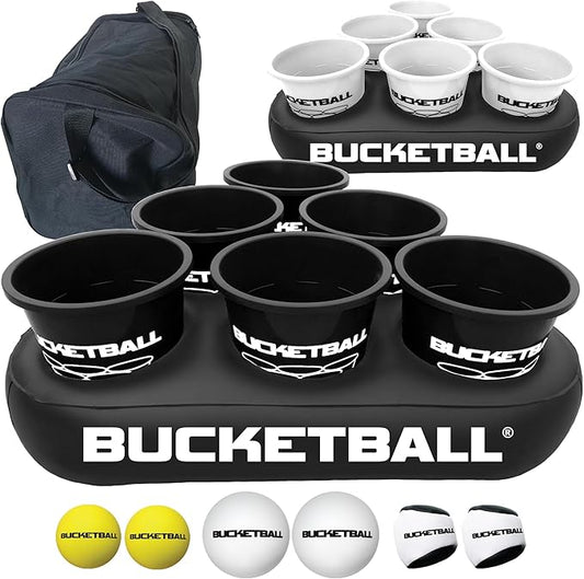 BucketBall | Team Color Edition | Party Pack (Black/White): Original Yard Pong Game: Best Camping, Beach, Lawn, Outdoor, Family, Adult, Tailgate, Jumbo, Giant Game