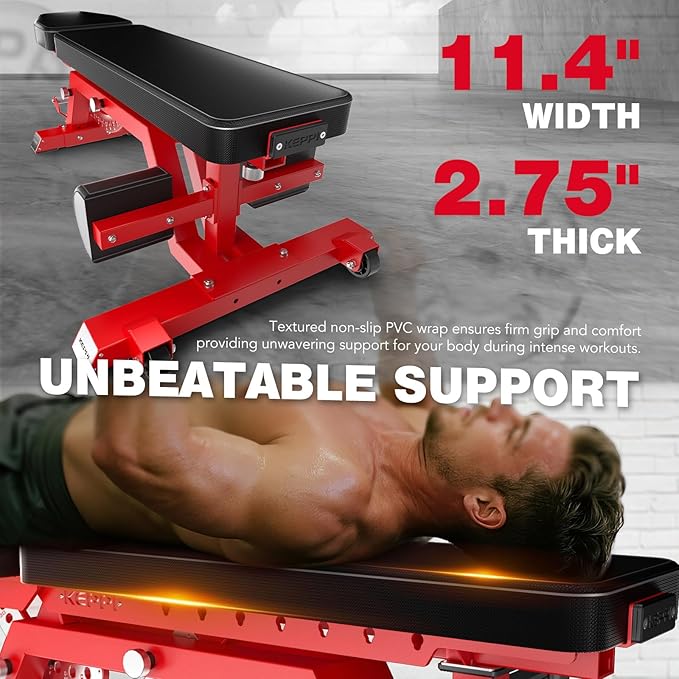 KeppiFitness Weight Bench - 1500LBS Capacity Workout Bench, 17” Bench Press Height, 11+8 Adjustable Weight Bench with Flat/Incline/Decline Angle and Vertical Storage - Bench6000 Series