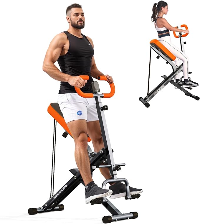 SogesHome Squat Machine Rowing Machines for Home Foldable, Fitness Rowing Machine Row and Ride Squat Machine with Adjustable 2 Resistance Bands for Workout Exercise, 330 lbs Weight Capacity