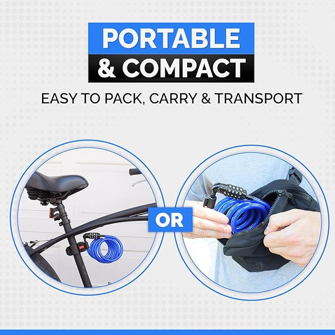 DockLocks Security Cable Lock Set (4' or 6') Coiled, Keyless Resettable Combination, Mounting Bracket, Portable and Compact for Bikes, Scooters 4ft